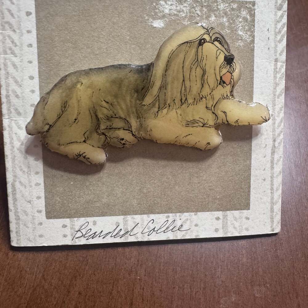 MBDesign Handmade Watercolor Bearded Collie Brooch Pin by Bonnie Moreno